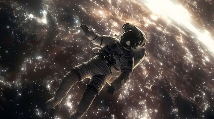 Wall Mural - astronaut floats weightlessly in space, surrounded by a stunning view of stars and galaxies.