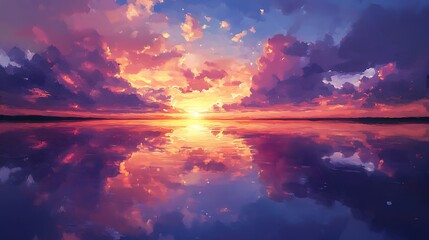 Canvas Print - Pink and Blue Sunset with Water Reflection