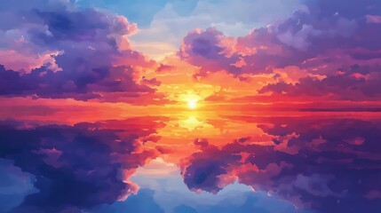 Canvas Print - Pink and Blue Sunset with Water Reflection