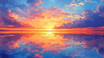 Canvas Print - Pink and Blue Sunset with Water Reflection