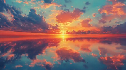 Canvas Print - Pink and Blue Sunset with Water Reflection