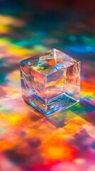 Aufkleber - Colorful glass cube reflecting rainbow hues