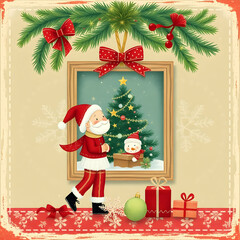 Wall Mural - christmas greeting card with santa claus