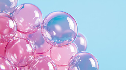 Sticker - Glossy translucent paint bubbles in pastel shades floating over a pale gradient background 