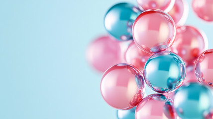 Sticker - Glossy translucent paint bubbles in pastel shades floating over a pale gradient background 