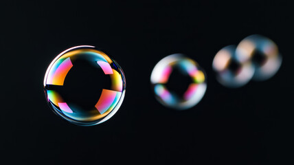 Poster - Iridescent paint bubbles with rainbow reflections isolated on a black background 