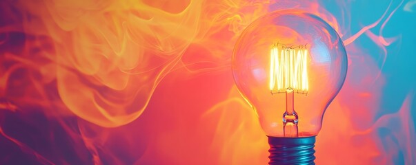 Poster - Illuminated light bulb against vibrant smoky background