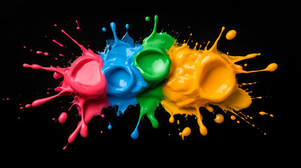 Sticker - Multicolored paint bubbles with splashes and streaks isolated on a black background 