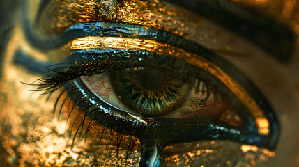 illustration of eye with a tear egyptian icon black background