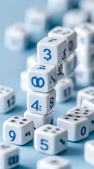 Poster - falling interest rates visualized by dominoes with percentage symbols, economic chain reaction
