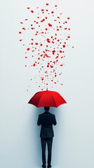 Poster - businessman holding an umbrella under falling interest rates, economic storm metaphor