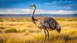 © Sandra - Magnificent large flightless bird with soft gray-brown plumage, long powerful legs, and small wings, standing in a vast open savannah landscape.