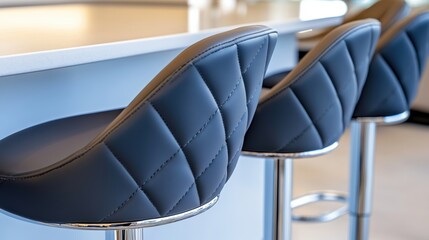 Poster - A row of bar stools with black leather seats and chrome legs, AI