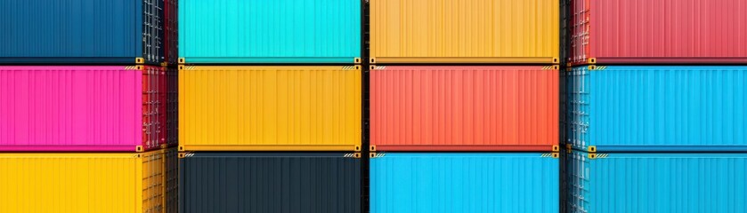 Aerial view of colorful shipping containers in an industrial port, showcasing global trade and logistics Perfect for business and commerce themes