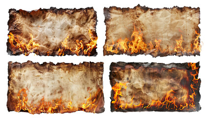 Wall Mural - Set of burning, crumpled sheets of old paper, cut out