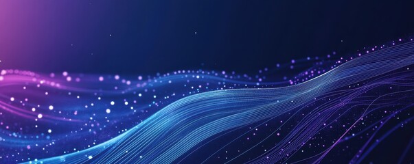 Poster - Abstract digital landscape with blue gradient background and glowing white lines creating a futuristic and dynamic effect