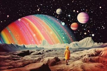 collage retro dreamy kidsice sketing astronomy space universe.