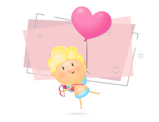 Poster - Angel boy illustration. Cupid, pink heart, air balloon. Saint Valentines Day concept. Vector illustration can be used for topics like gift card, love, romance