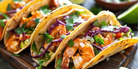 Wall Mural - Vegetable-Based Vegan Tacos with Imitation Prawns and Shrimp