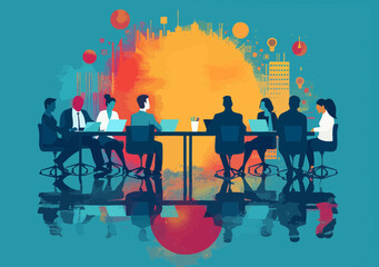 Poster - Business Team Meeting Collaboration Idea Exchange Modern Office Minimalist Vector Illustration