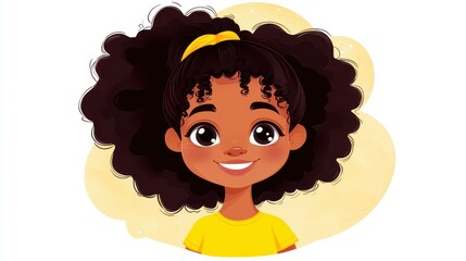 Poster - A joyful African American girl beams in this vibrant digital illustration, perfect for stickers and playful designs.