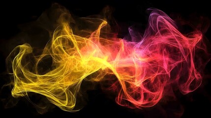 Poster - Abstract Swirling Yellow and Pink Smoke on Black Background