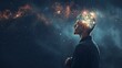 © Qstock - Man Contemplating the Universe with Glowing Brain, Conceptual and Scientific Illustration of Human Mind and Cosmic Connection