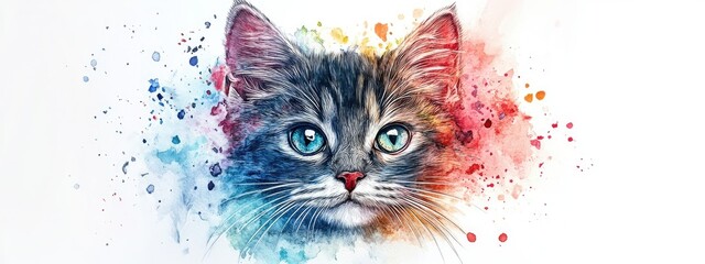 Wall Mural - cat Head With Watercolor Splash 