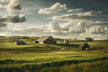 Poster - Farm architecture landscape grassland.