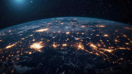 global network visualization with glowing connections over earth space backdrop