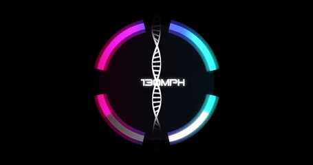 Poster - Animation of dna strand over speedometer on black background