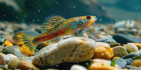 Wall Mural - Colorful fish resting on the stream bottom