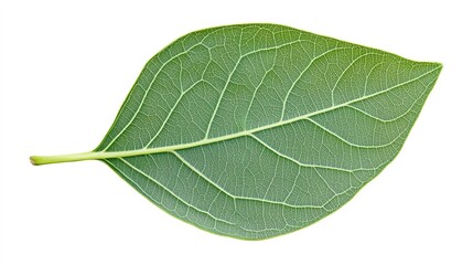 Wall Mural - Fresh oval-shaped leaf with a delicate green hue, featuring wavy edges and intricate veins. 