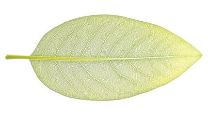 Wall Mural - Fresh oval-shaped leaf with a delicate green hue, featuring wavy edges and intricate veins. 