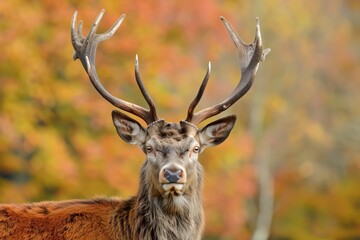 portrait of majestic red deer stag in autumn fall