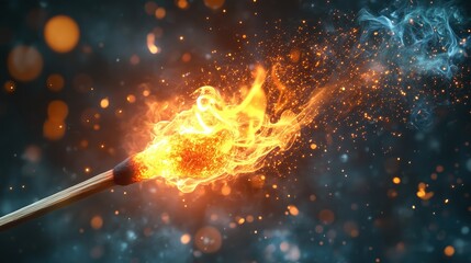 Poster - a matchstick is lit and the flame is very bright. the image has a mood of excitement and danger