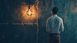 © Qstock - Reflective Man in Modern Industrial Setting with Edison Bulb Lighting, Concept of Contemplation and Innovation
