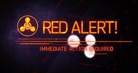 Poster - Animation of red alert text with sign over light spots on black background