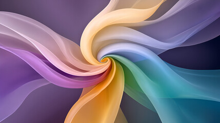 Poster - Swirling colorful fabric creating a dynamic pattern in soft pastels on a purple background