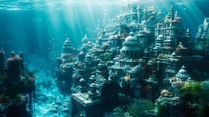 Fantasy Underwater Seascape with lost city