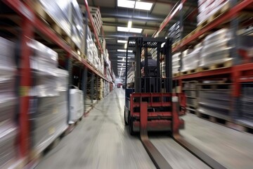 A Forklift Transporting Warehouse