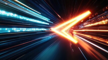 Wall Mural - highspeed light trails forming arrow shape dynamic tech background