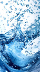 Wall Mural - Dynamic Blue Water Splash Photo with Bubbles and Waves
