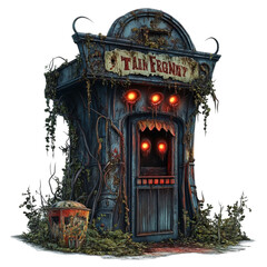 Wall Mural - Spooky haunted carnival building, watercolor illustration, png