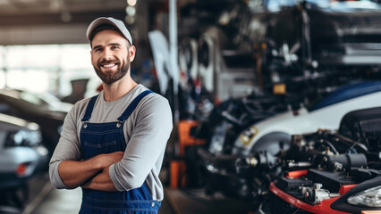 Canvas Print - Photo of a maintenance male checking automobile service.