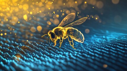 Wall Mural - A Golden Bee on a Digital Surface