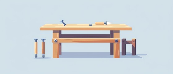 Assembling a table, bolts and planks, flat design illustration