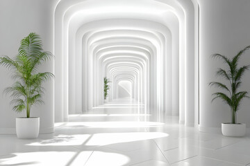 Wall Mural - Modern White Hallway with Arched Ceilings and Greenery