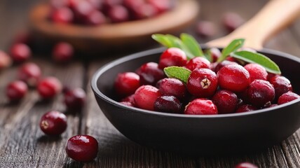 Wall Mural - Cranberries cooked in a skillet with spices, showcasing a flavorful dish.