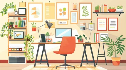 Wall Mural - Creative home office, organized workspace, flat design illustration